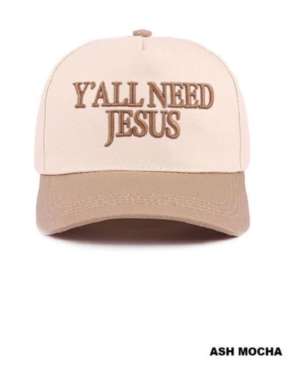 'Y'ALL NEED JESUS' Embroidered Trucker Hat - Ash Mocha